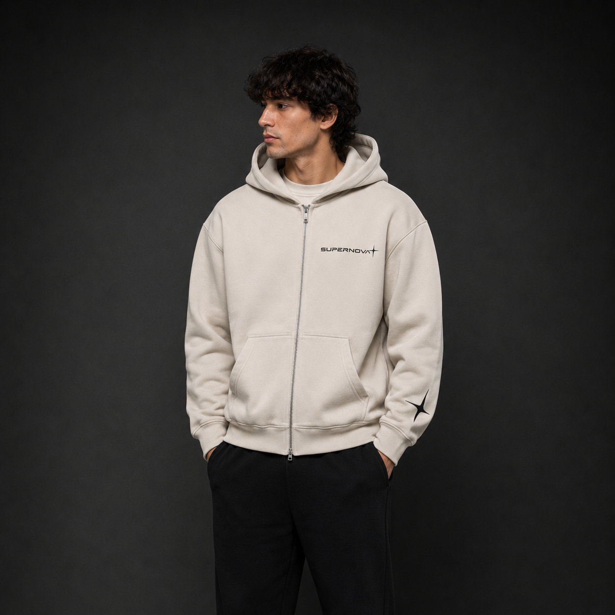 SUPERNOVA ORBIT ZIP HOODIE - STONE